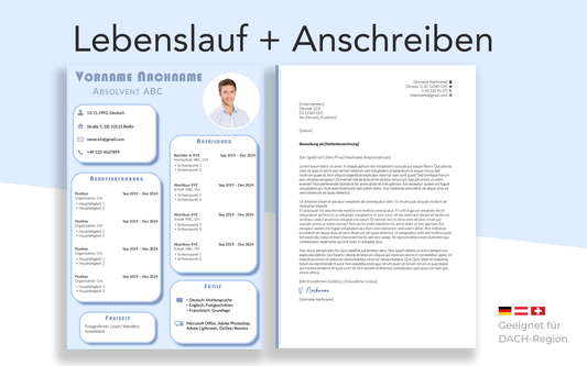 Bewerbungsvorlage POPPY Blau Lebenslauf und Bewerbungsschreiben Vorlage für Berufseinsteiger