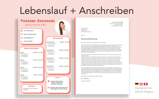 Bewerbungsvorlage POPPY Orange Lebenslauf und Bewerbungsschreiben Vorlage für Berufseinsteiger