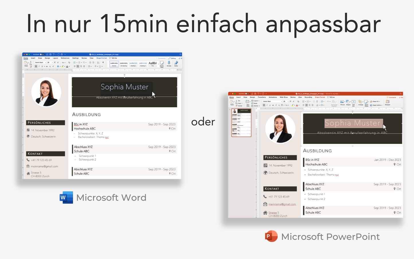 Bewerbungsvorlage CHIC Lebenslauf CV für Word und PowerPoint für Einsteiger