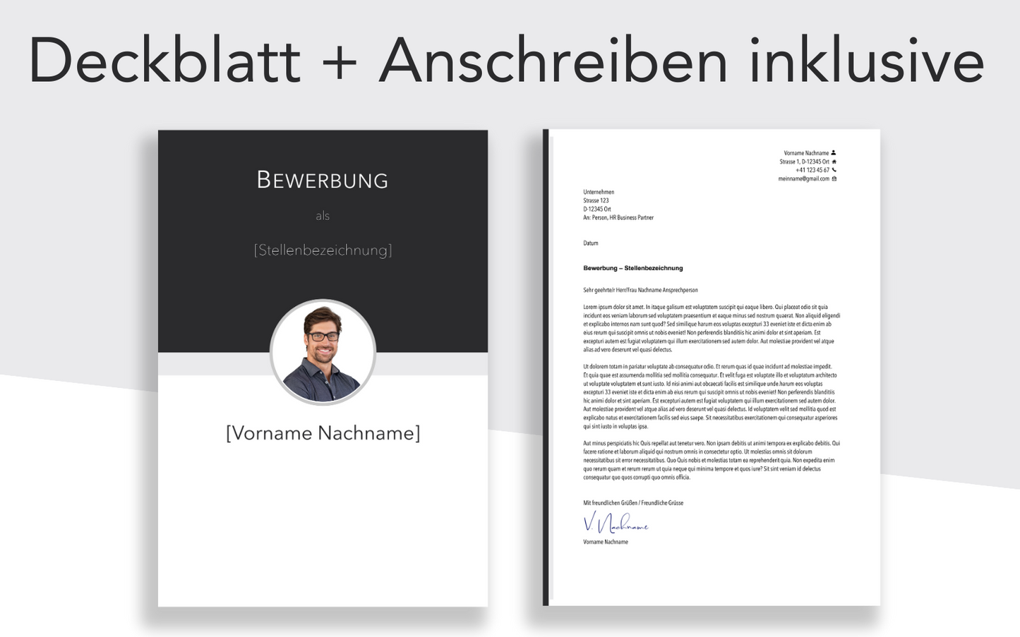 Bewerbungsvorlage “ELEGANT Plus” mit Deckblatt und Bewerbungsschreiben Vorlage