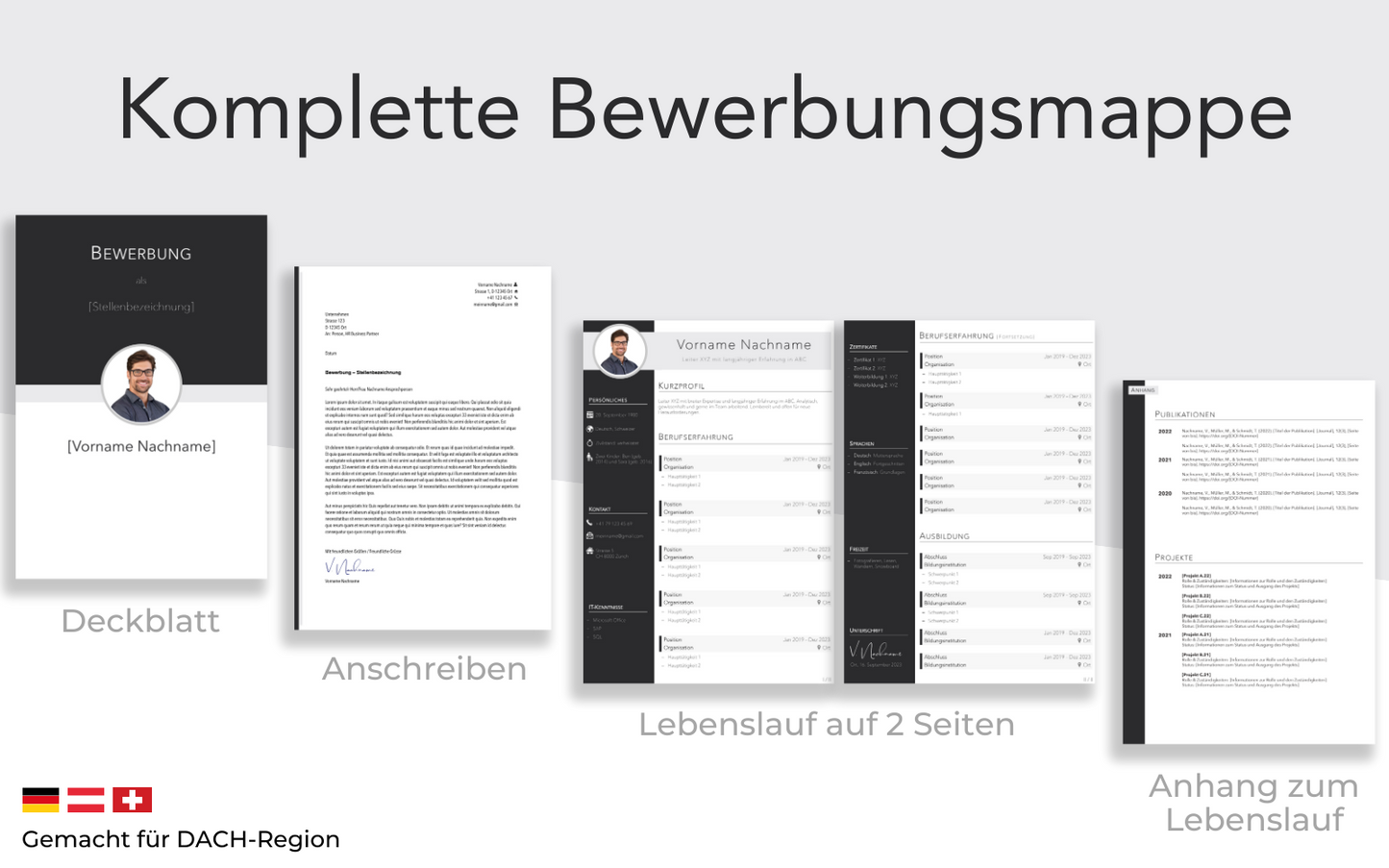 Bewerbungsvorlage “ELEGANT Plus” komplettes Dossier Lebenslauf Vorlage Anschreiben Deckblatt Projektliste
