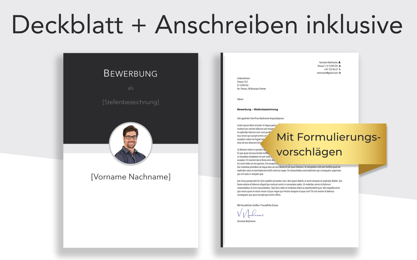 Bewerbungsvorlage “ELEGANT Plus” mit Deckblatt und Bewerbungsschreiben Vorlage