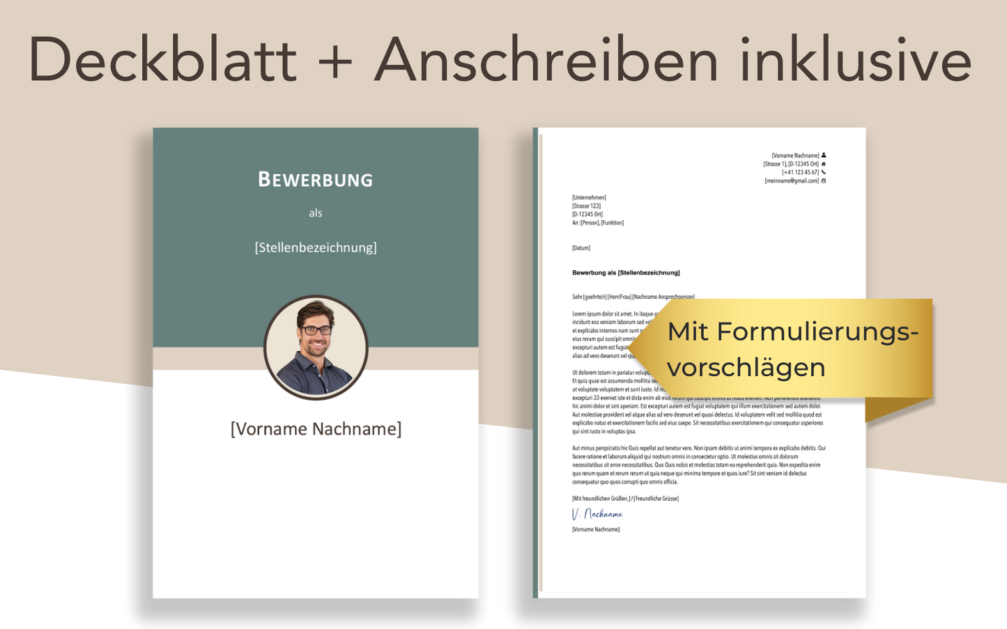 Bewerbungsvorlage “ELEGANT Plus” in Smaragdgrün mit Deckblatt und Bewerbungsschreiben Vorlage