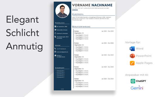 Bewerbungsvorlage “FEIN Plus” Nachtblau mit elegentem Lebenslauf Vorlage für Führungskraft und Fachkraft