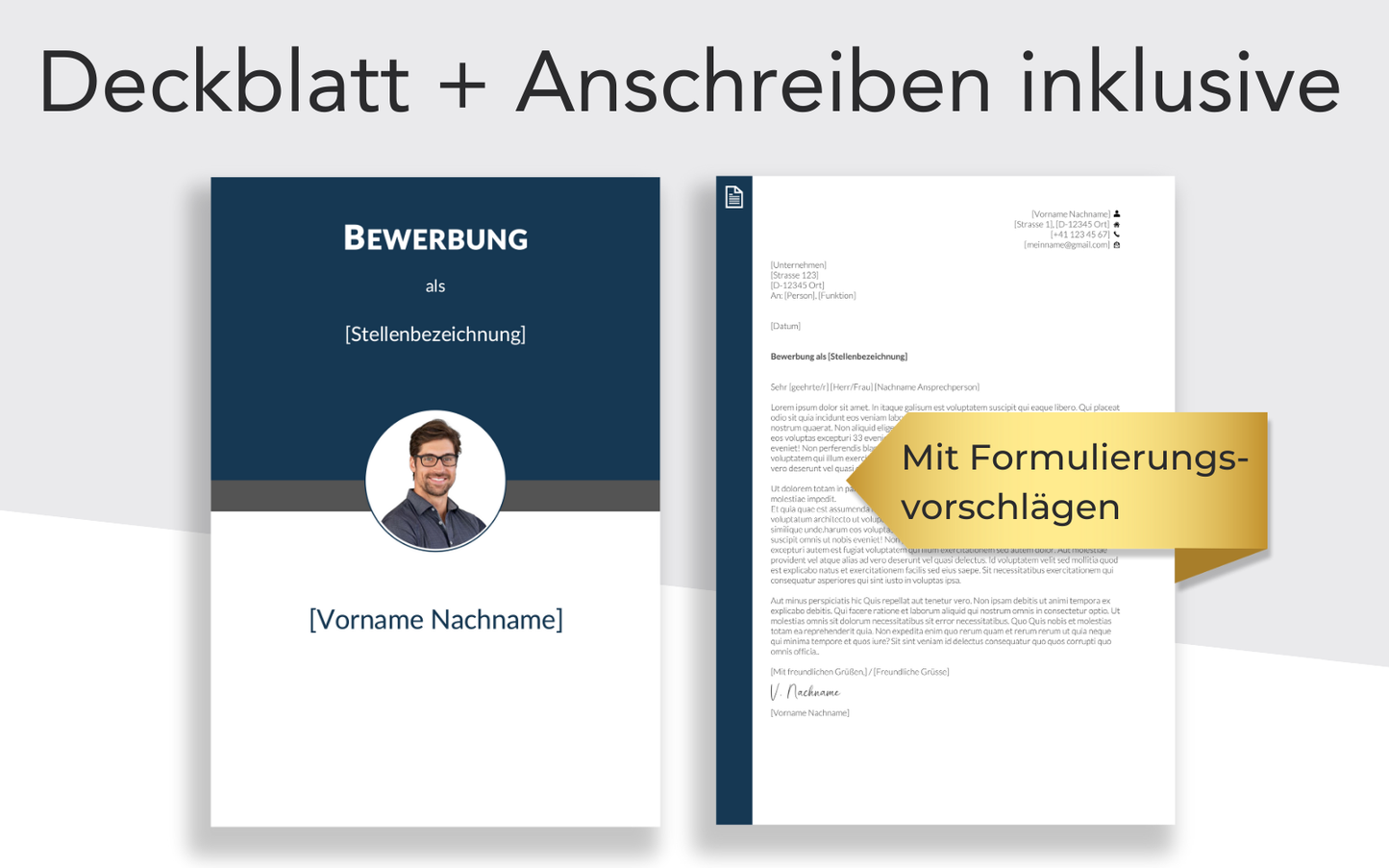 Bewerbungsvorlage “FEIN Plus” in Nachtblau mit Deckblatt und Bewerbungsschreiben Vorlage
