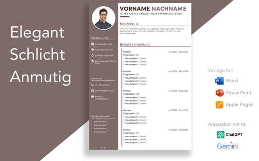 Bewerbungsvorlage “FEIN Plus” Taupe Braun mit elegentem Lebenslauf Vorlage für Führungskraft und Fachkraft