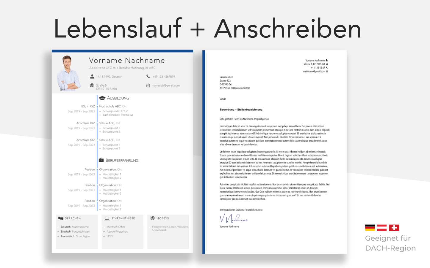 Bewerbungsvorlage KLASSISCH Blau Lebenslauf und Bewerbungsschreiben Vorlage für Berufseinsteiger