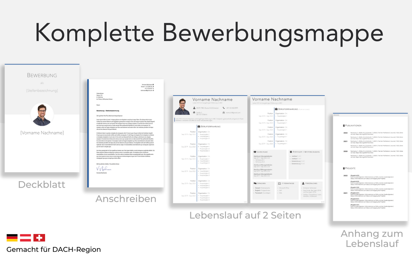 Bewerbungsvorlage “KLASSISCH Plus” Blau komplettes Dossier Lebenslauf Vorlage Anschreiben Deckblatt Projektliste