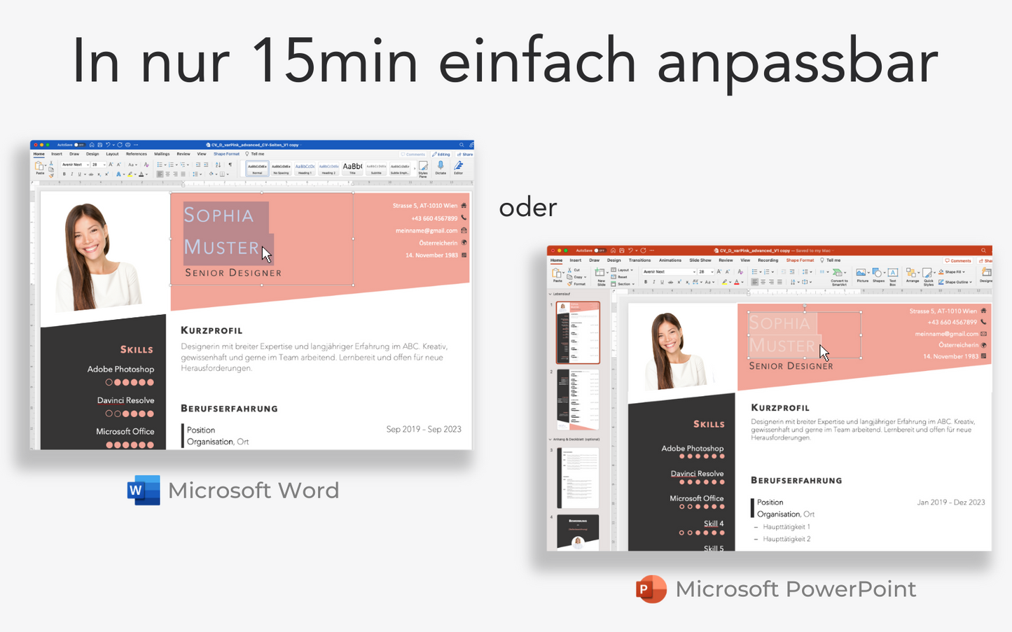 Bewerbungsvorlage KREATIV Lebenslauf CV für Word und PowerPoint für Einsteiger