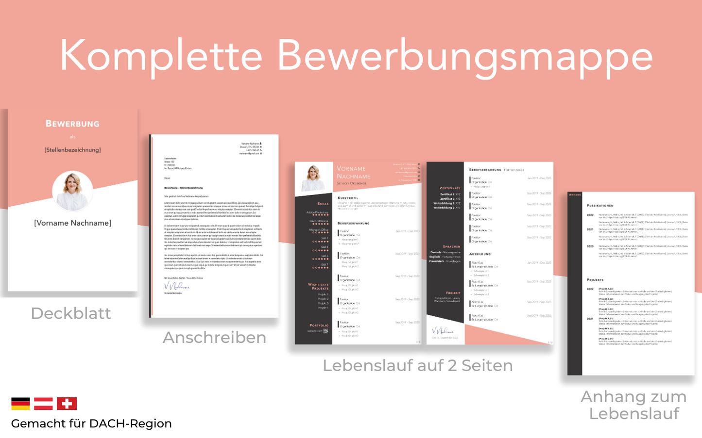 Bewerbungsvorlage “KREATIV Plus” komplettes Dossier Lebenslauf Vorlage Anschreiben Deckblatt Projektliste