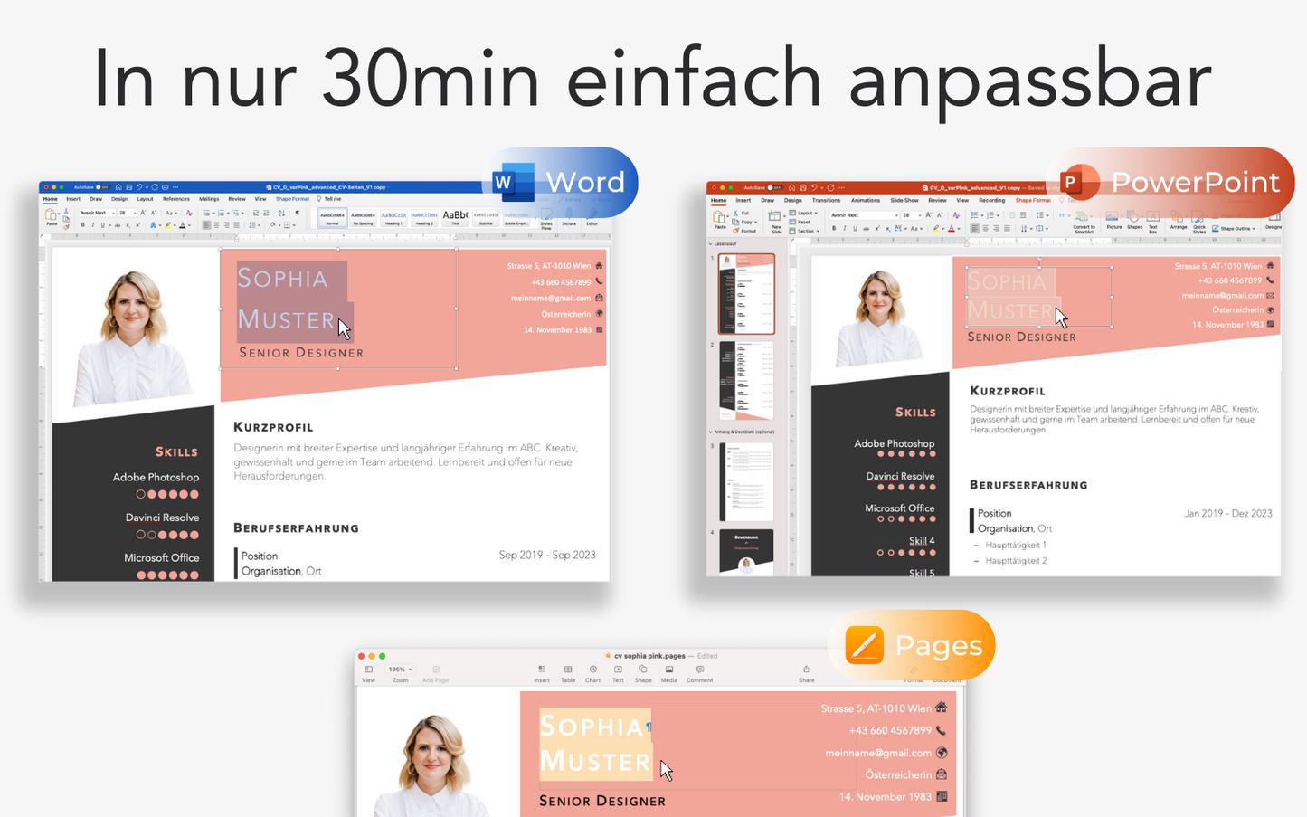 Bewerbungsvorlage “KREATIV Plus” kreativer Lebenslauf CV für Word, PowerPoint und Apple Pages für Führungskraft und Fachkraft