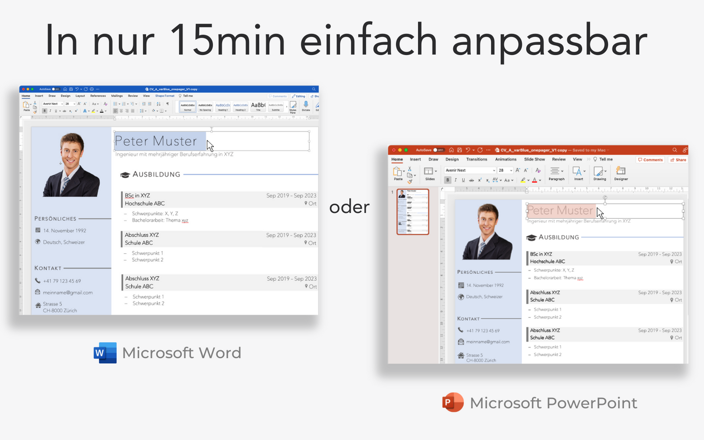 Bewerbungsvorlage MODERN Lebenslauf CV für Word und PowerPoint für Einsteiger
