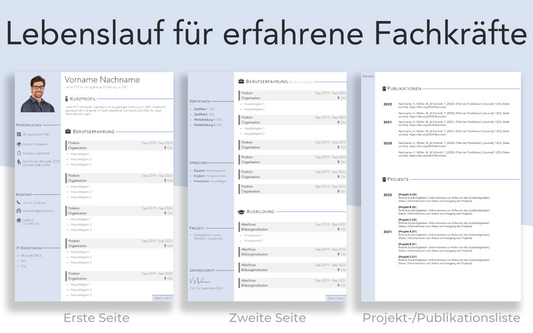 Bewerbungsvorlage “MODERN Plus” elegante Lebenslauf Vorlage auf 2 Seiten und Projektliste für Führungskraft und Fachkraft