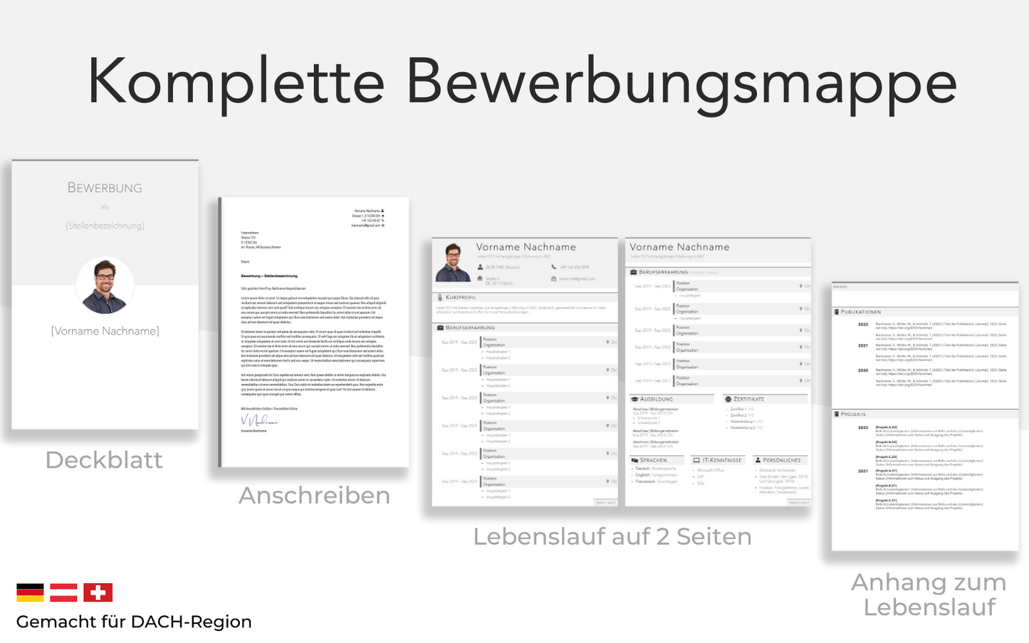 Bewerbungsvorlage “SCHLICHT Plus” komplettes Dossier Lebenslauf Vorlage Anschreiben Deckblatt Projektliste