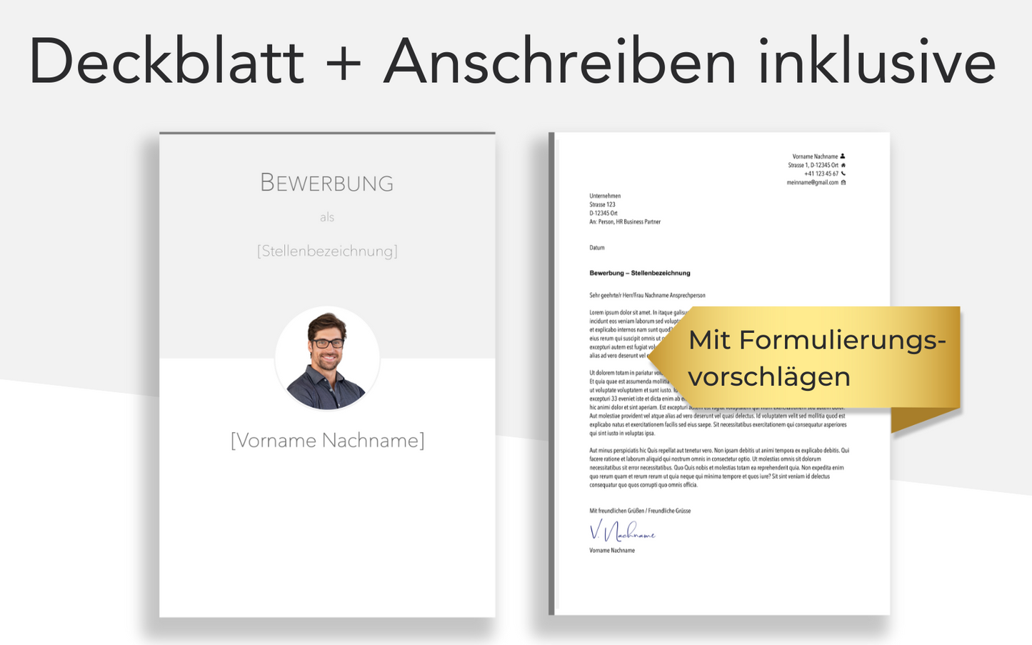 Bewerbungsvorlage “SCHLICHT Plus” mit Deckblatt und Bewerbungsschreiben Vorlage