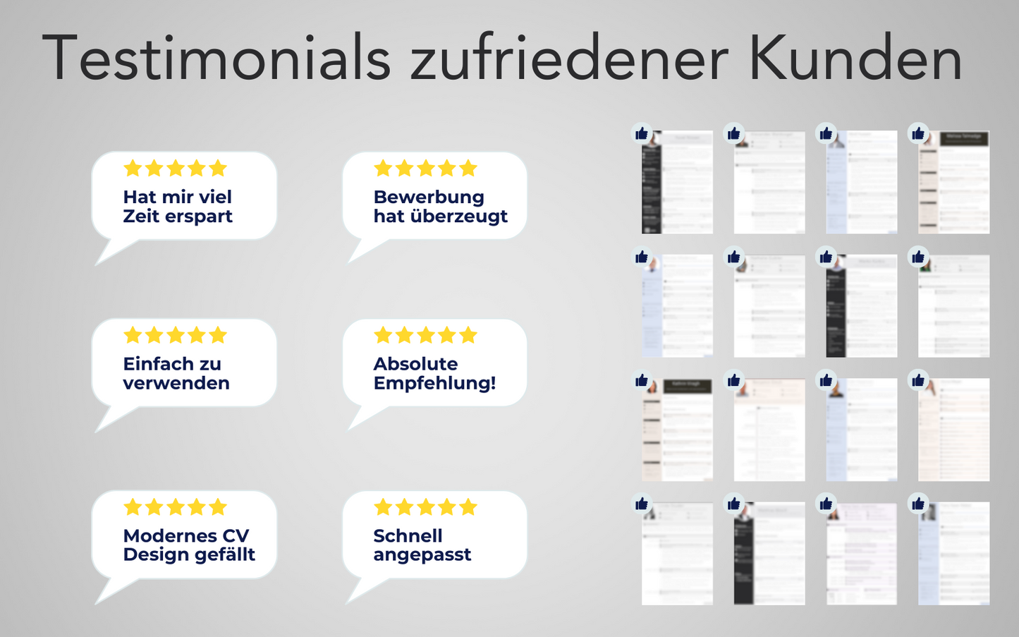 Zahlreiche positive Testimonials von Kunden und ihre Lebensläufe von premiumvorlagen