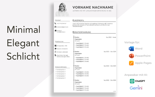 Bewerbungsvorlage “MINIMAL Plus” mit minimalistischer Lebenslauf Vorlage für Führungskraft und Fachkraft