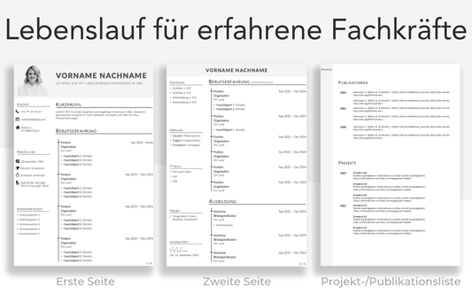 Bewerbungsvorlage “MINIMAL Plus” minimalistische Lebenslauf Vorlage auf 2 Seiten und Projektliste für Führungskraft und Fachkraft