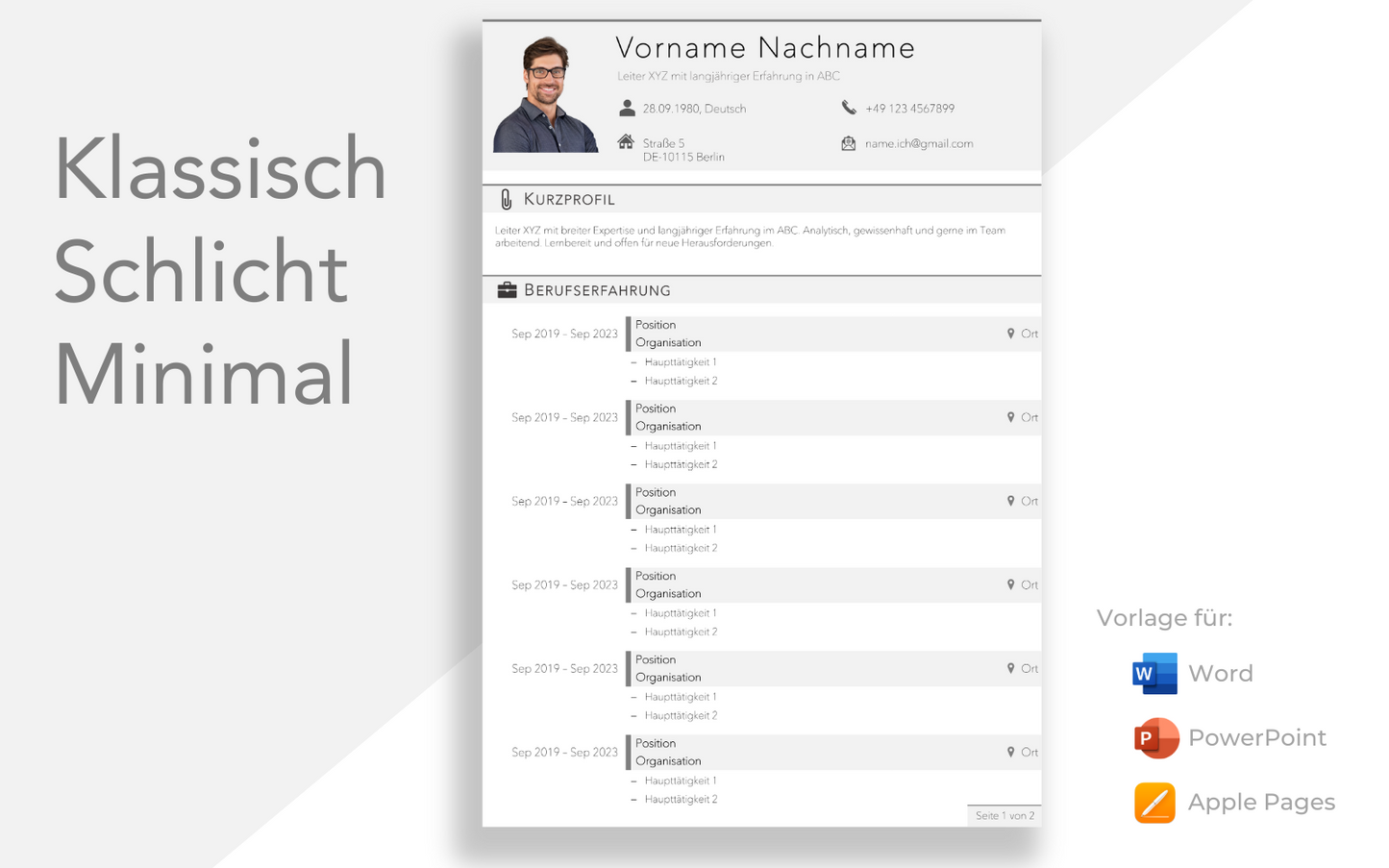 Bewerbungsvorlage “SCHLICHT Plus” mit eleganter Lebenslauf Vorlage für Führungskraft und Fachkraft